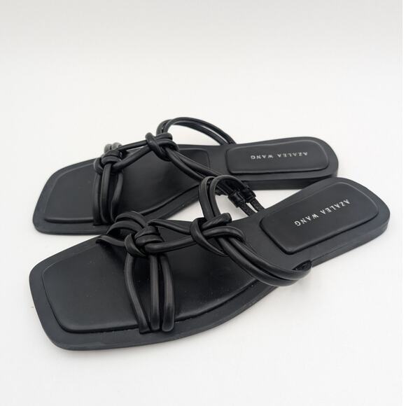 Azalea Wang Stetson Tubular Straps Knot Flat Sandals Women's Black Size US9 EU40 - Picture 1 of 8